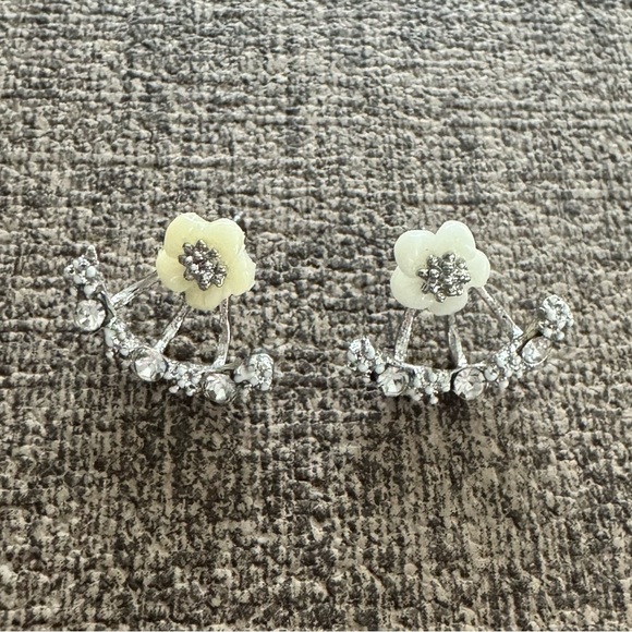 Ivory Floral Jacket Earrings - Picture 2 of 4